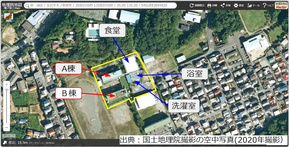 暁寮の衛星写真